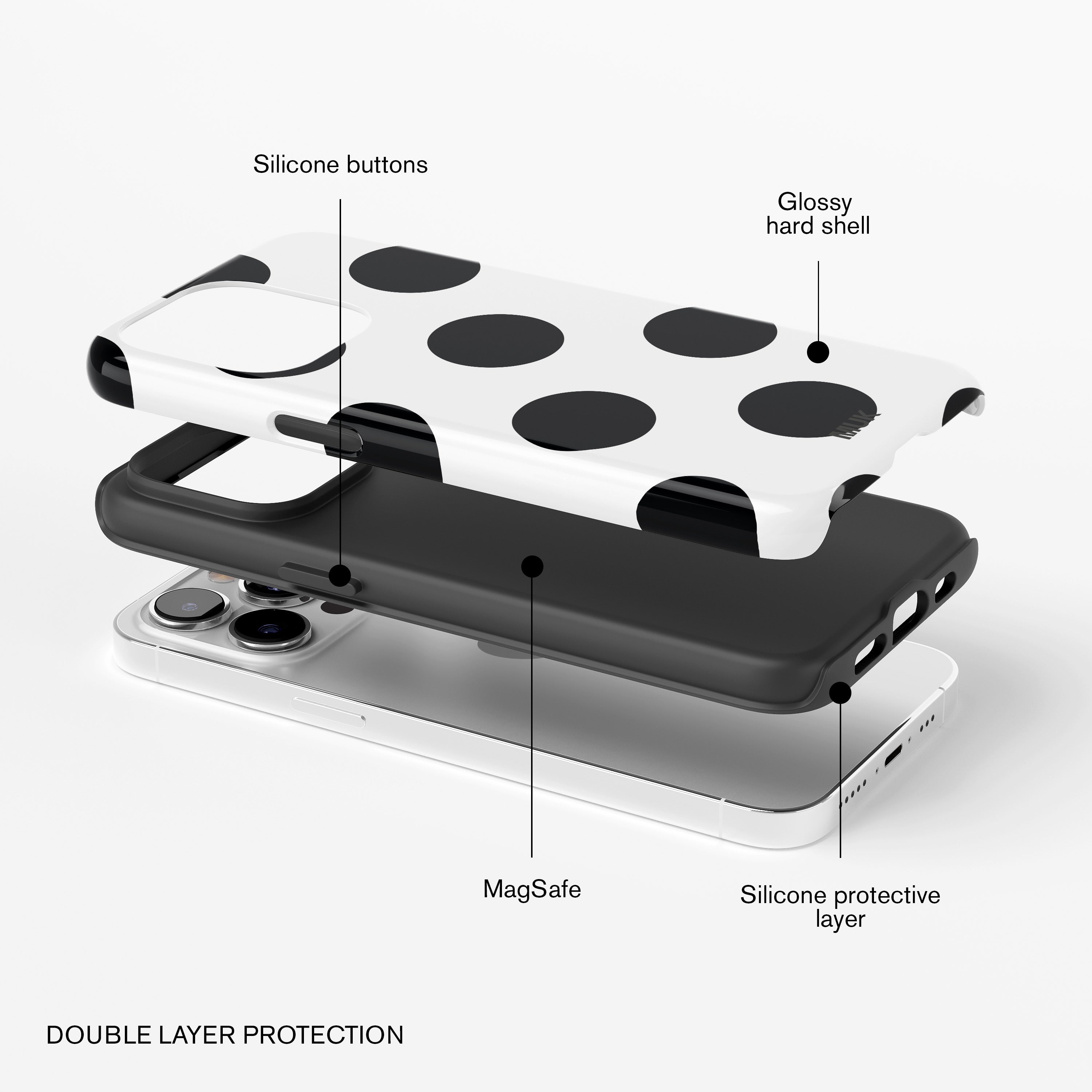 Funda de móvil Tough Magsafe -Big Dots Black and White