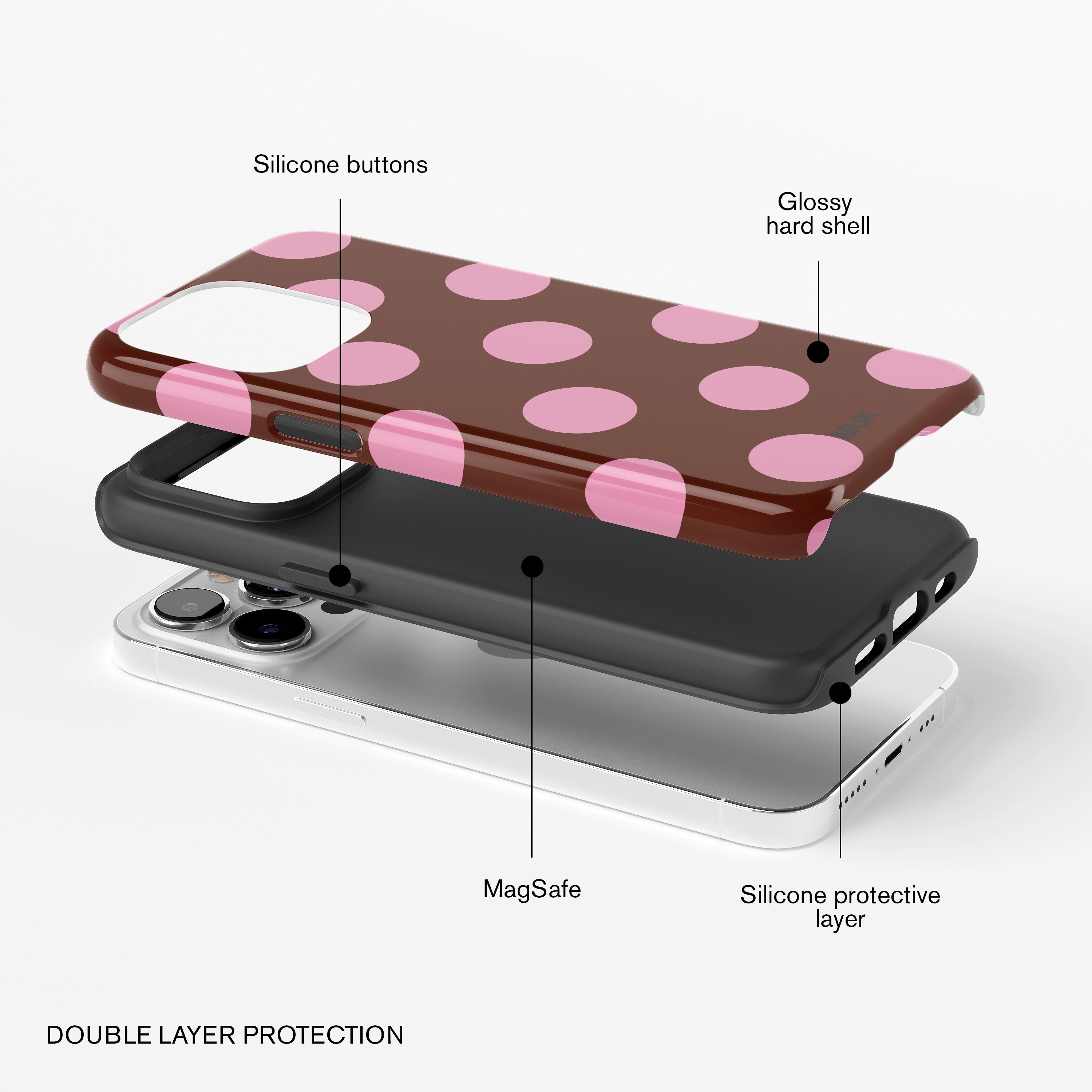 Tough Magsafe Phone Case - Big Dots Brown Pink