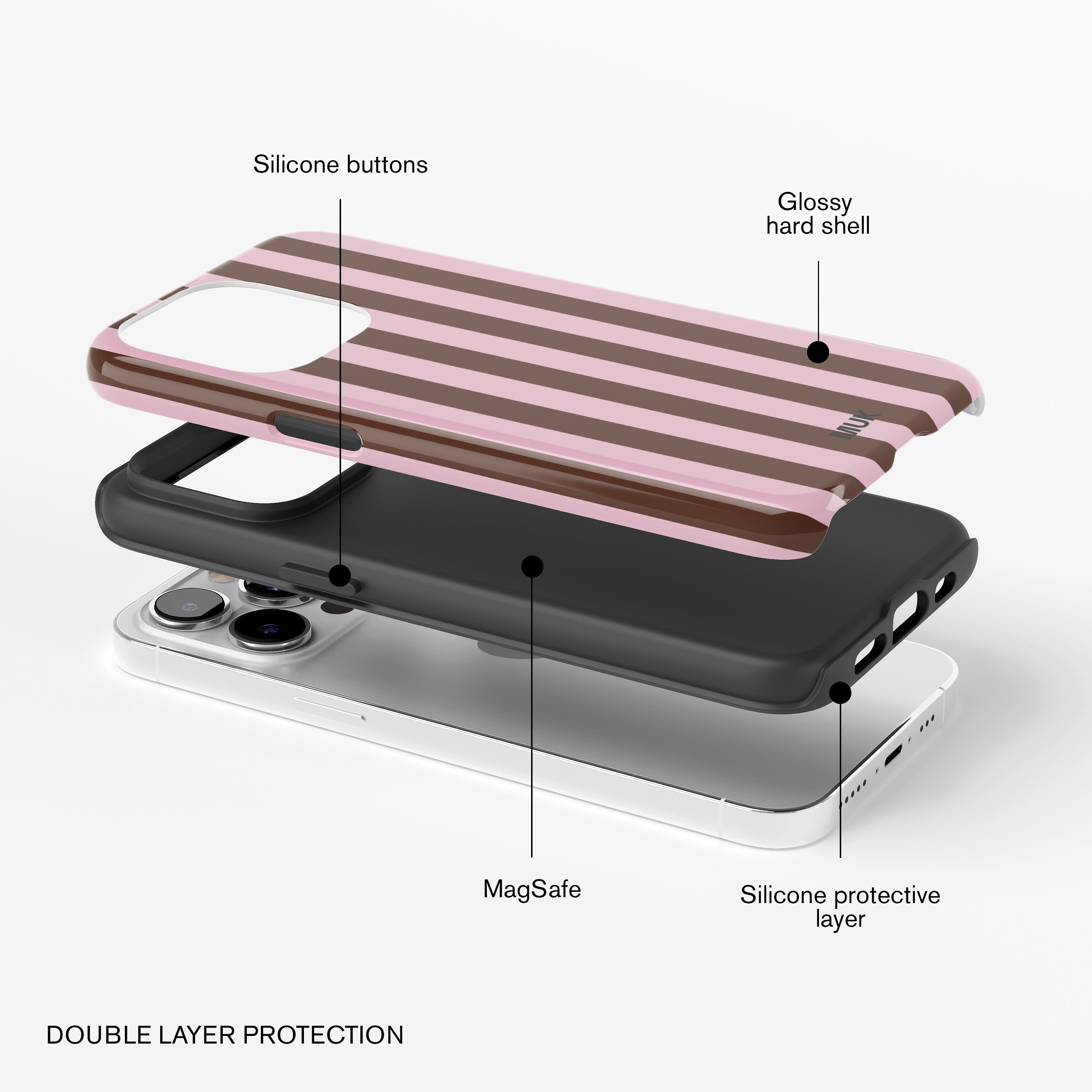 Tough Magsafe Phone Case - Stripes Pink Brown