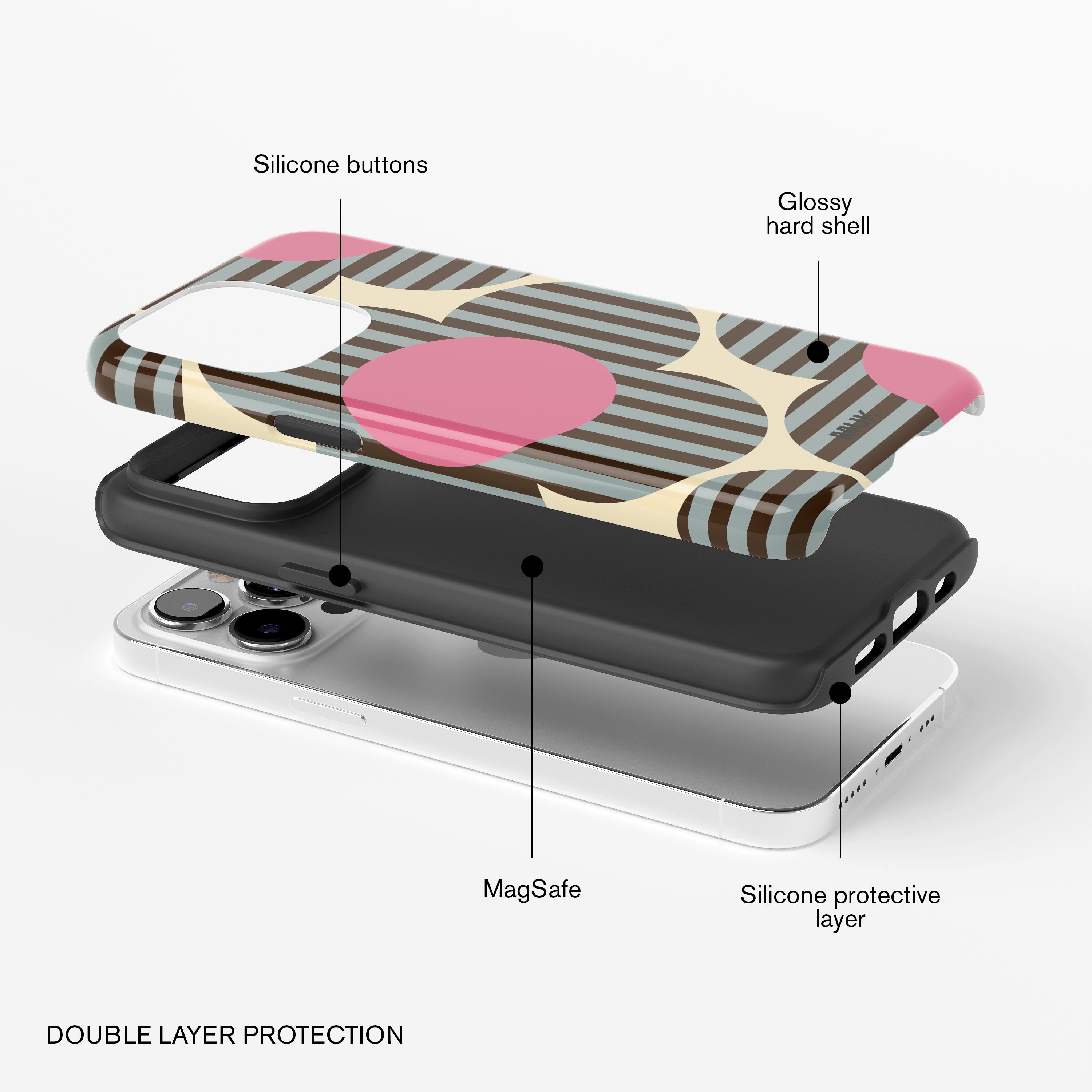 Tough Magsafe phone case - Stripes Flowers