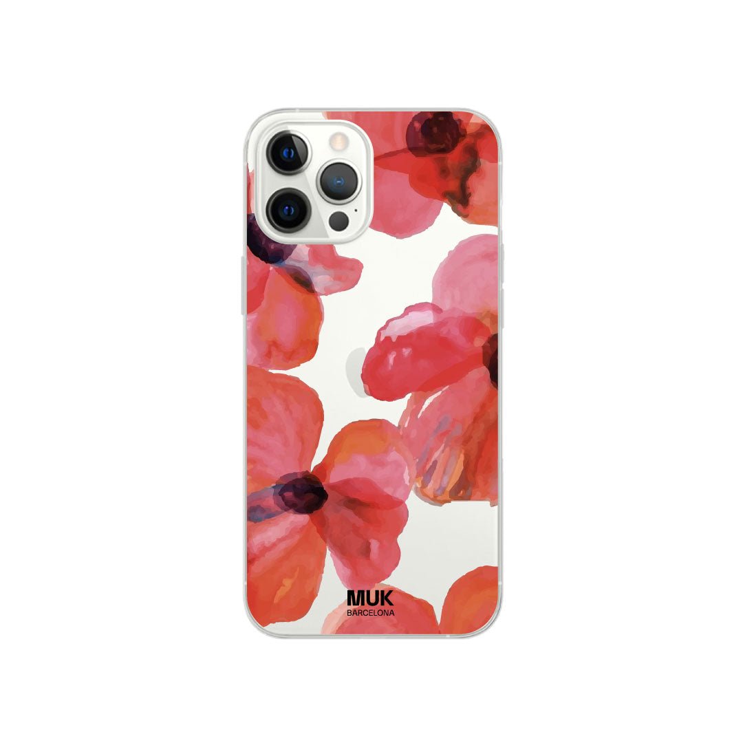 Phone Case transparente con estampado de amapolas.
