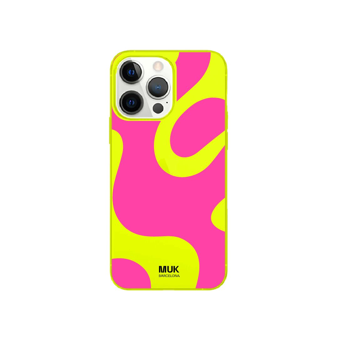 Yellow fluor phone case with Aqua design