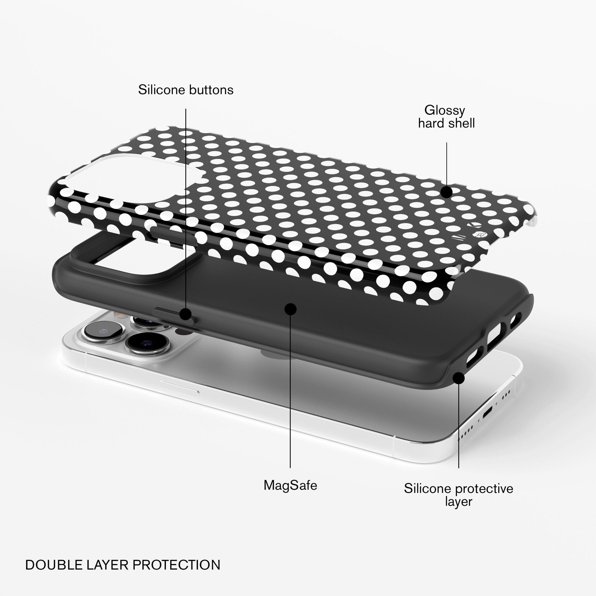 Funda de móvil Tough Magsafe - Polka Dots Black