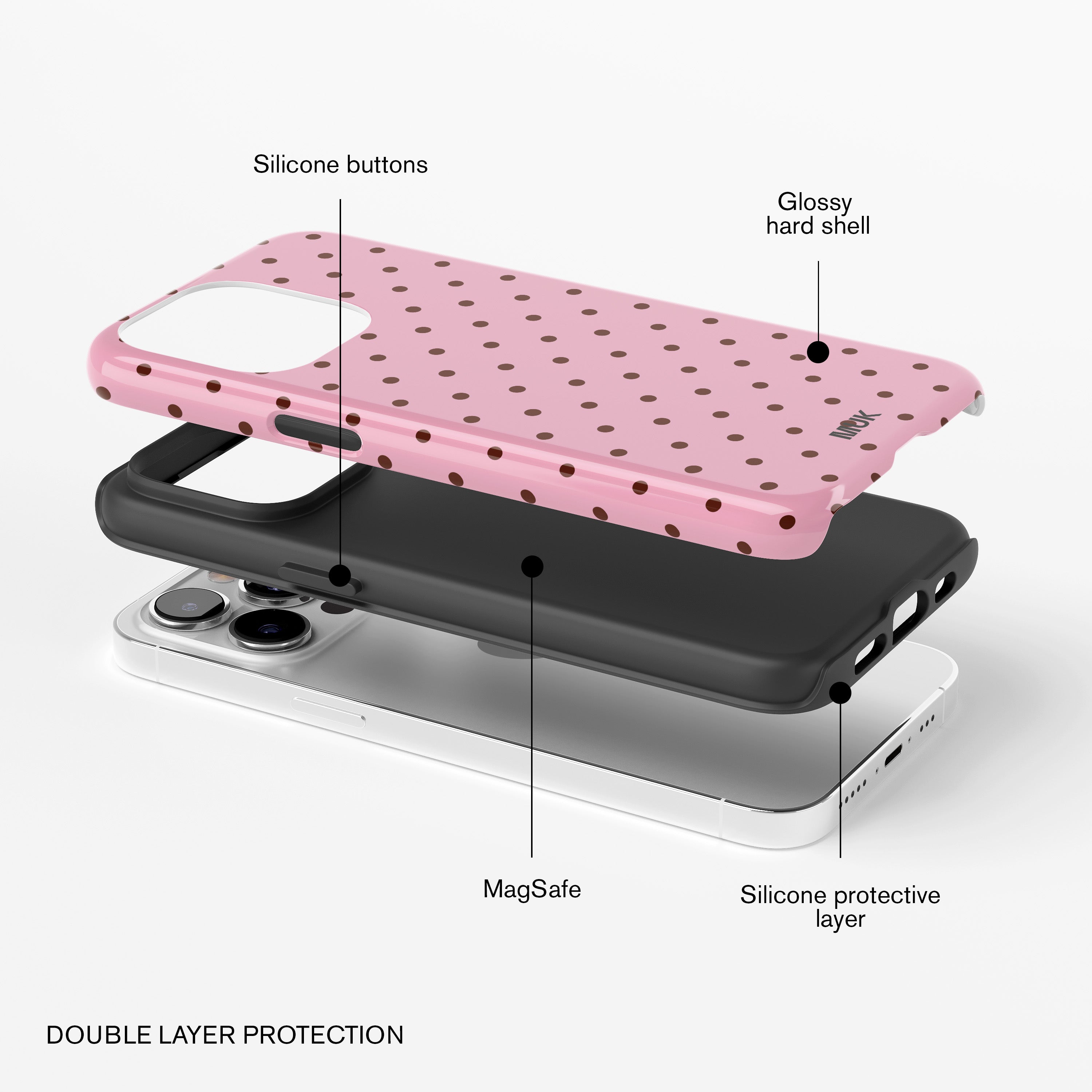 Tough Magsafe Phone Case - Small Dots Pink Brown