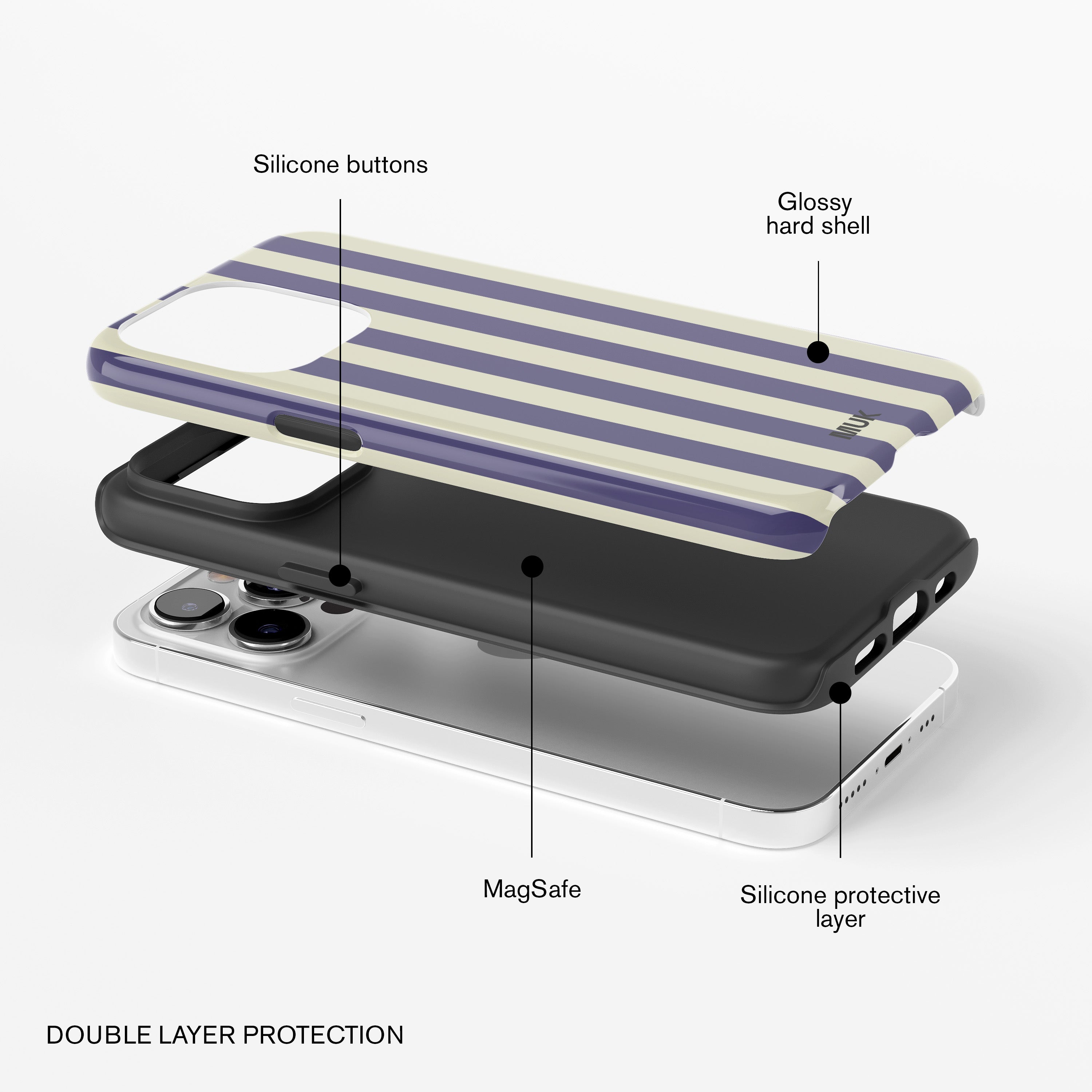 Tough Magsafe Phone Case - Stripes Navy Yellow