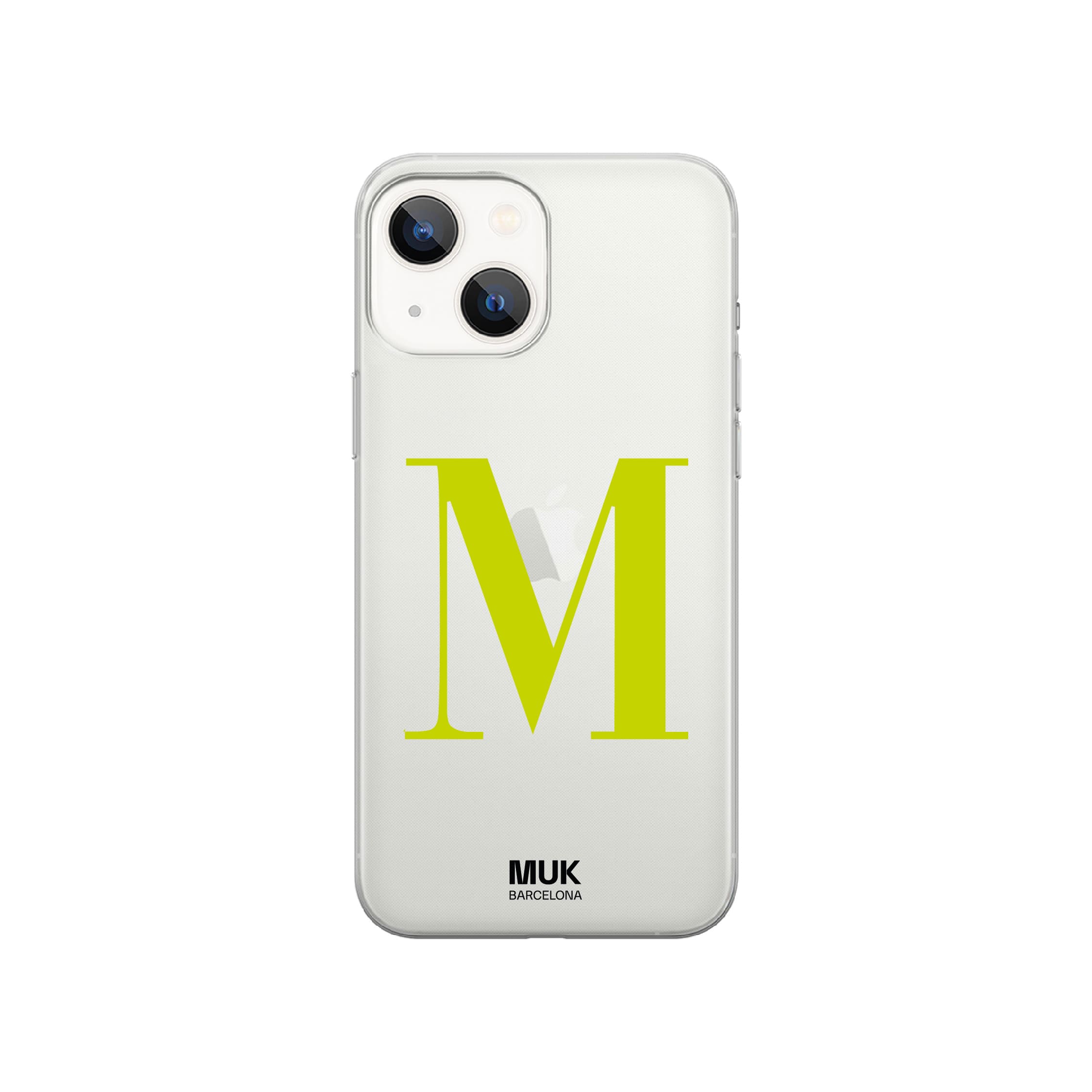 Funda de móvil transparente personalizada con inicial en letra mayúscula en 12 colores.
