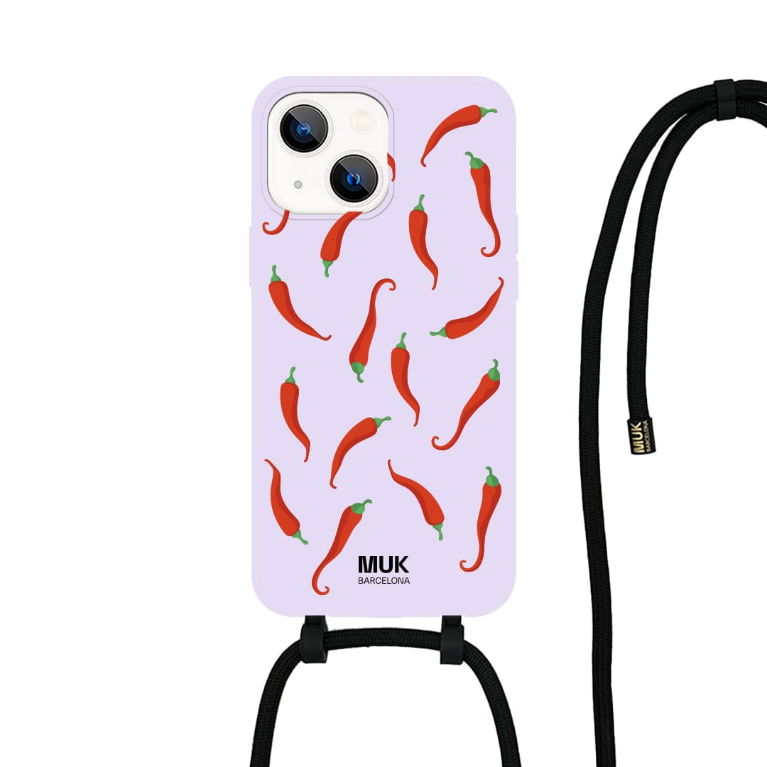   Phone Case compatible with MagSafe with a Chili's print on a lilac base.  Phone Cases with wireless charging (from iPhone12).
