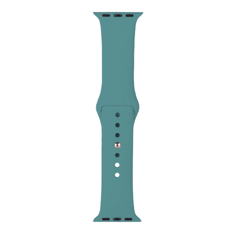 Apple watch strap in silicone lagoon color available in two sizes.
