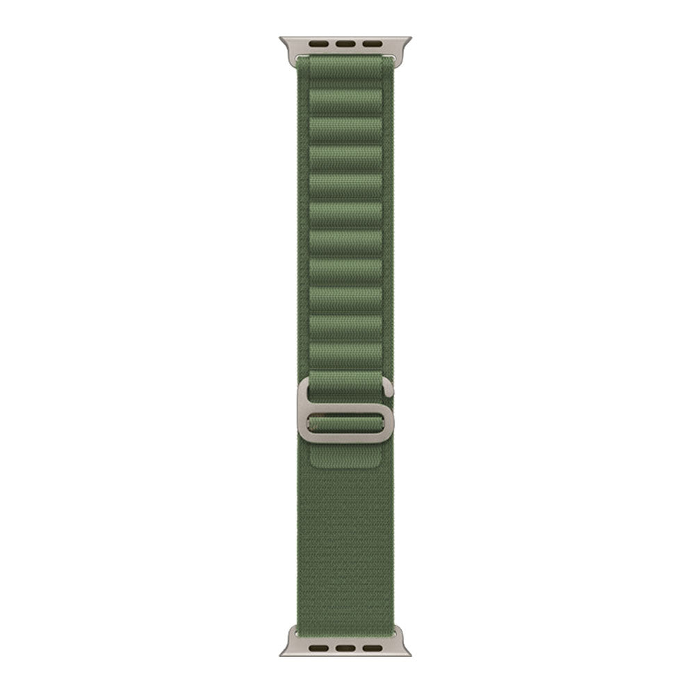 Adjustable green nylon Apple watch strap.
