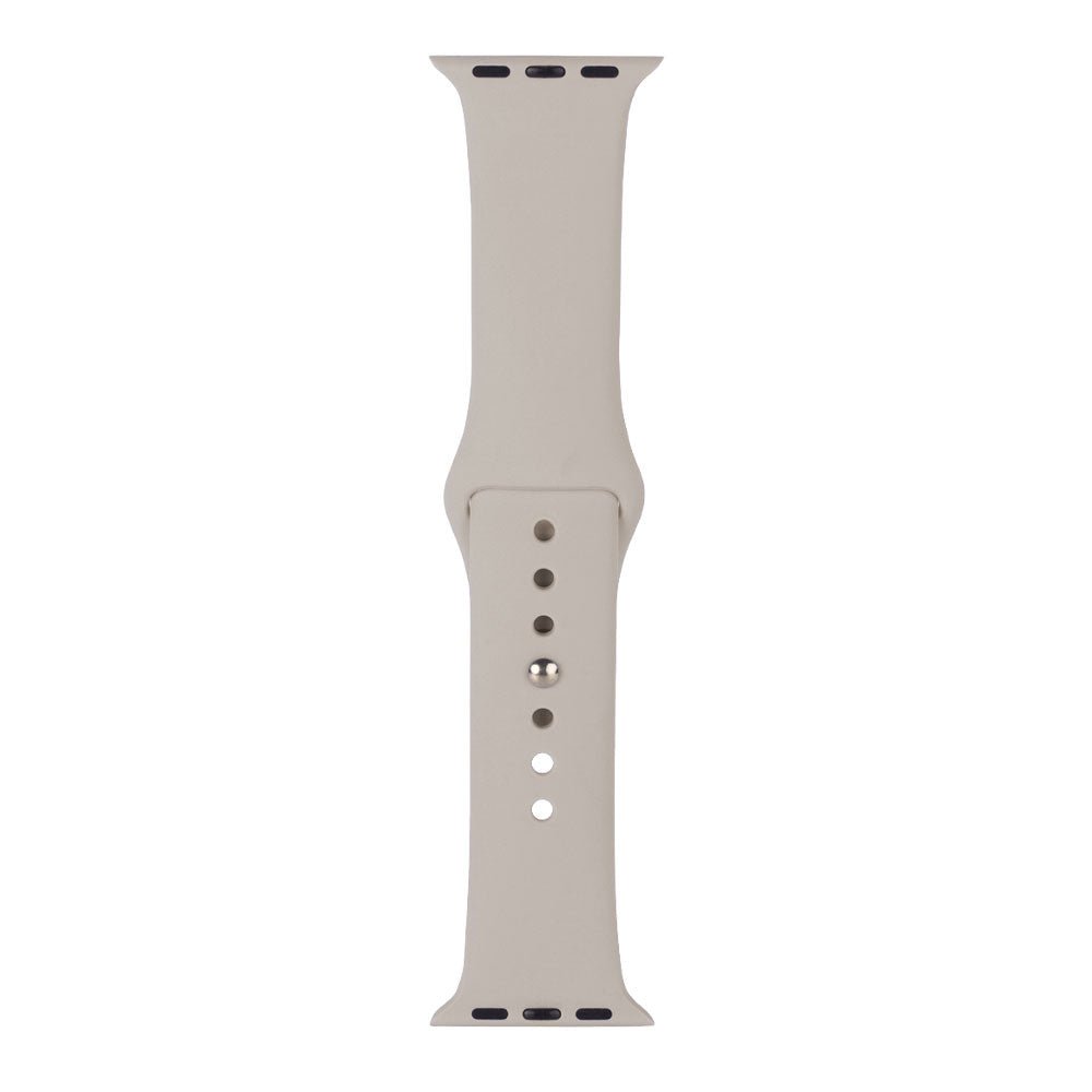 Beige silicone Apple watch band available in two sizes.
