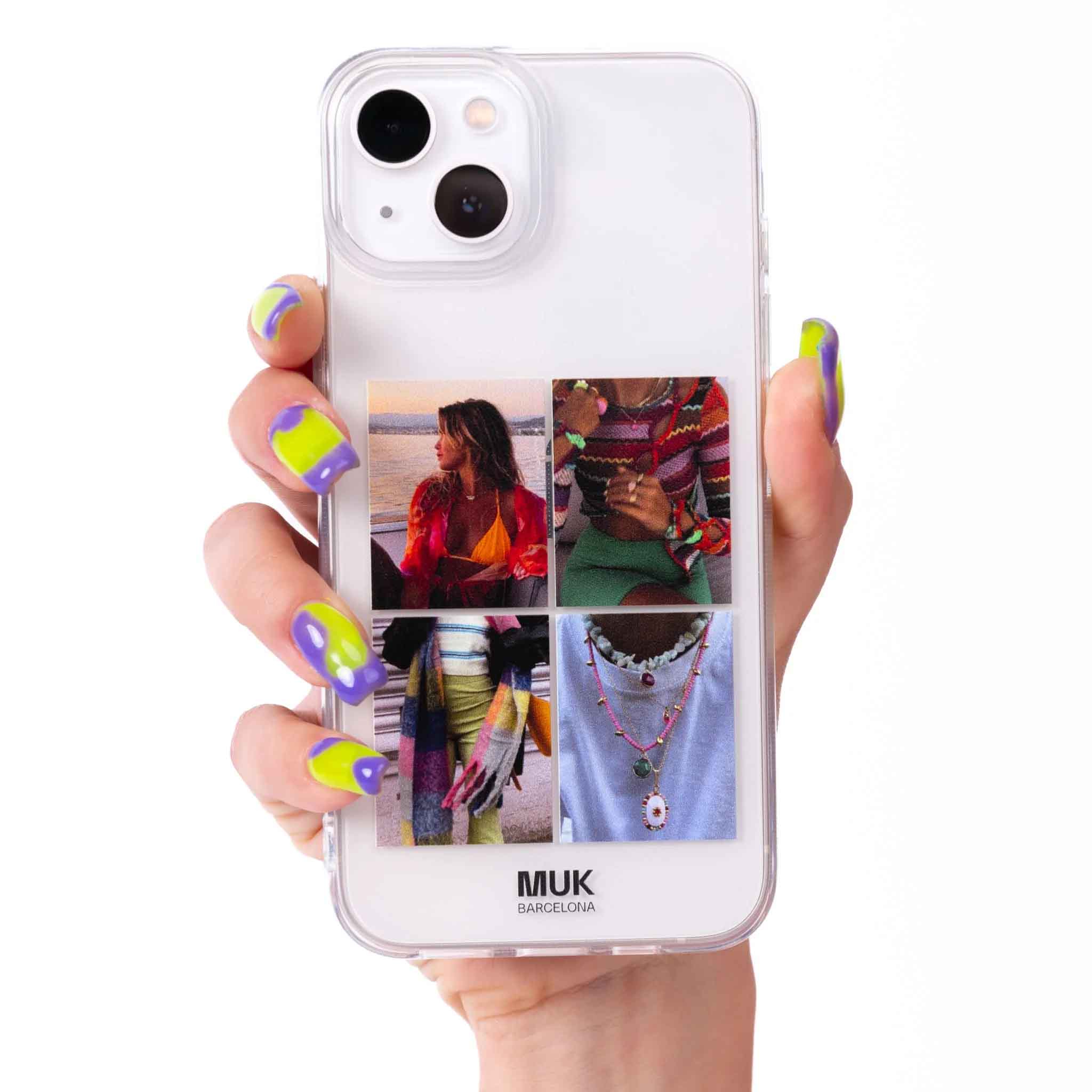 Funda móvil transparente personalizada Collage 4 fotos. Combina las fotos mas especiales de tu galería.
