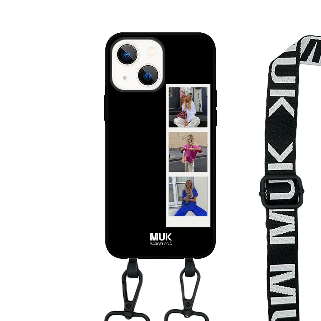   Phone Case compatible with MagSafe personalized with a 3-photo reel on a black base  Phone Cases with wireless charging (from iPhone12)..
