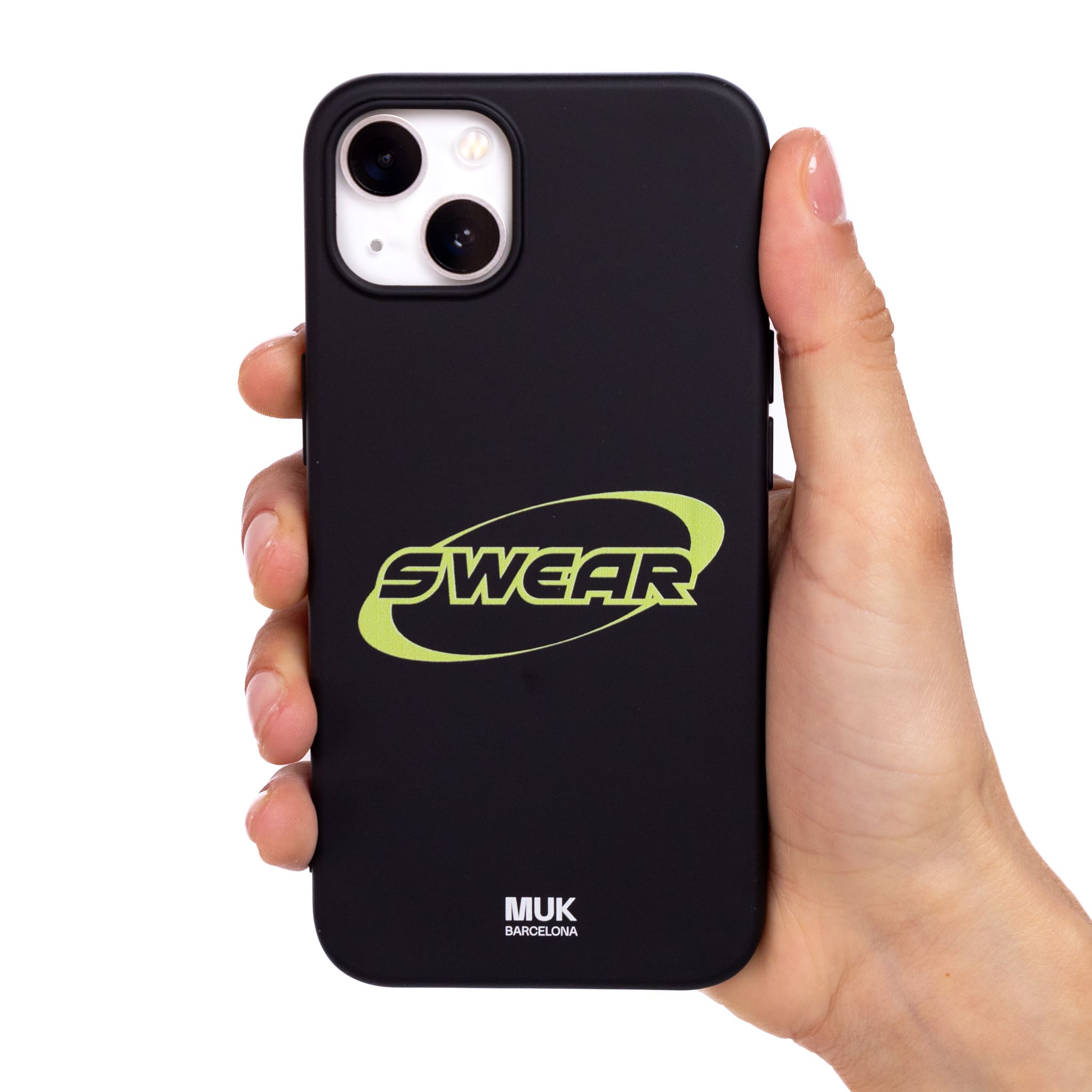  Black TPU  case with white "swear" text.
