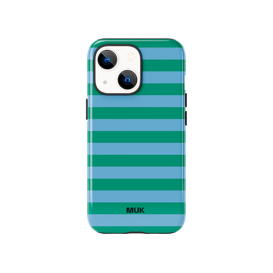 Tough Magsafe phone case -Stripes Blue Green