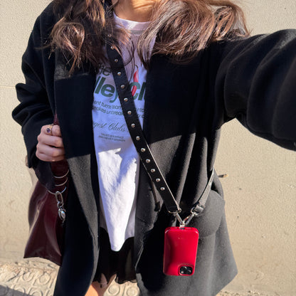 Cuerda piel tachas - Negra