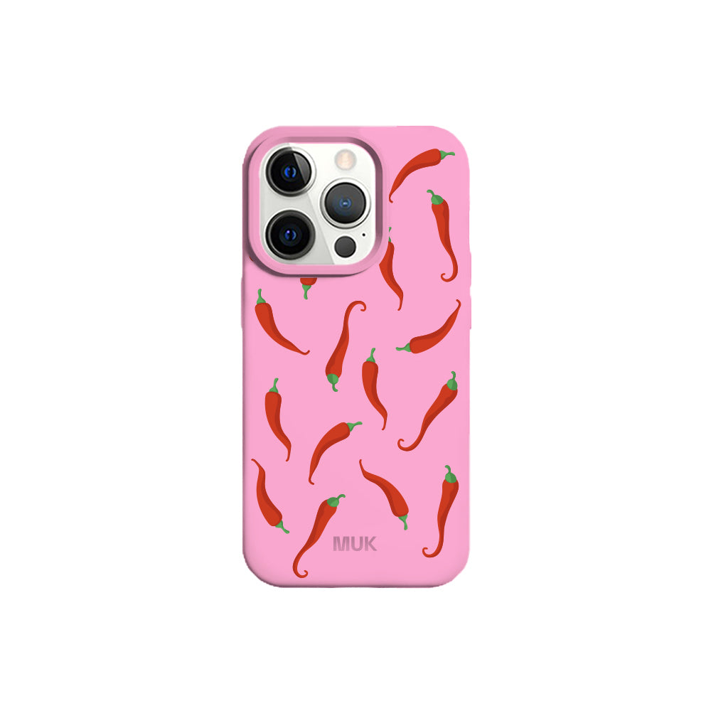 Funda de móvil TPU rosa con diseño chili's

