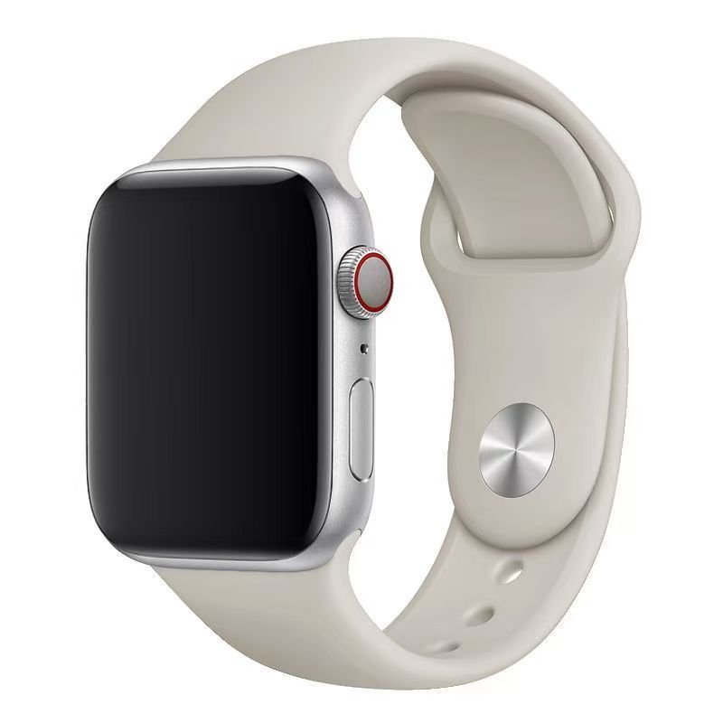 Correa de Apple Watch de silicona en color beige. Están hechas de silicona suave que evita la irritación de la piel, es ligera y resistente. 
Ideal para el día a día y para hacer deporte. Totalmente transpirable. 
