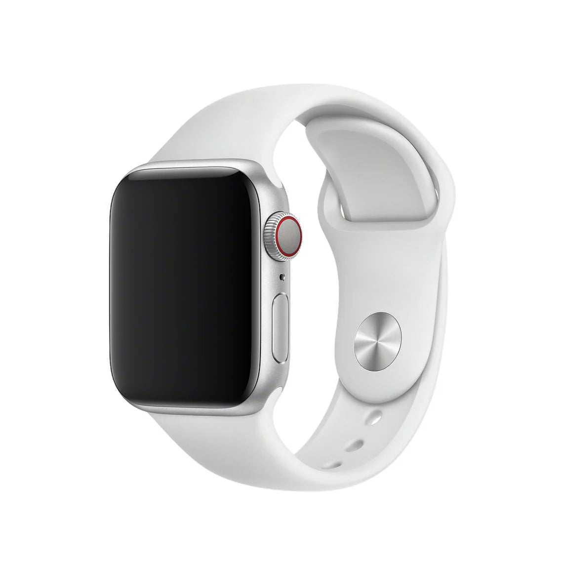 Correa de Apple Watch de silicona en color blanco. Están hechas de silicona suave que evita la irritación de la piel, es ligera y resistente. 
Ideal para el día a día y para hacer deporte. Totalmente transpirable. 
