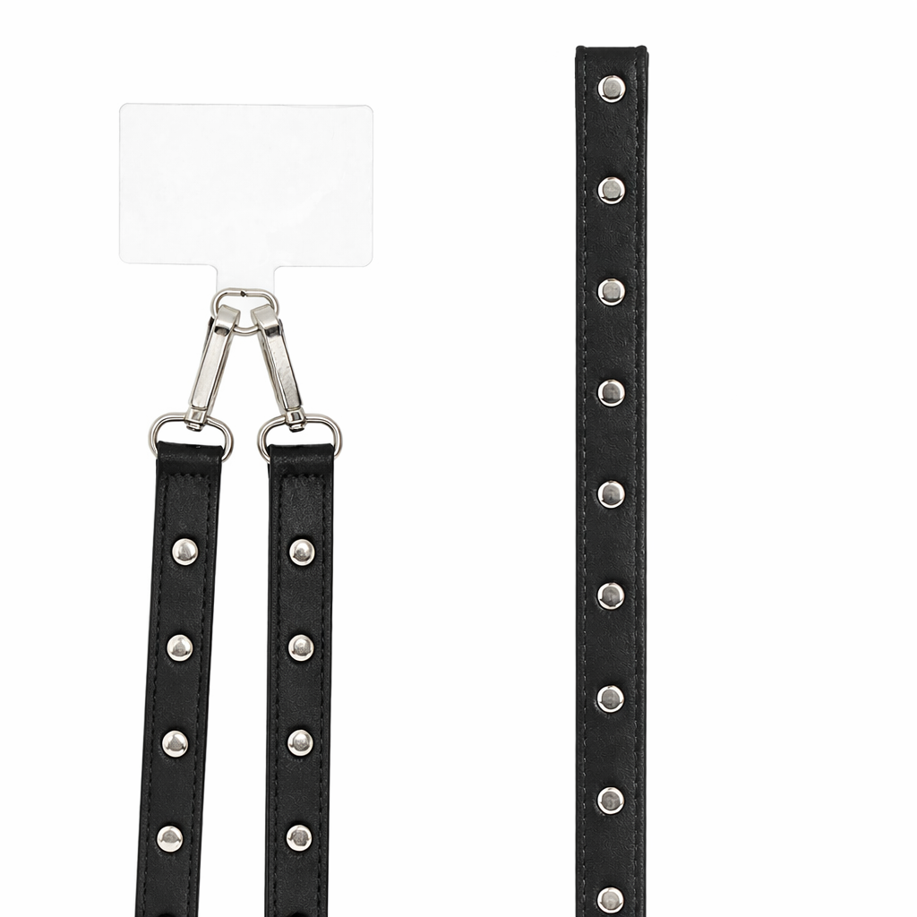 Studded leather strap – Black