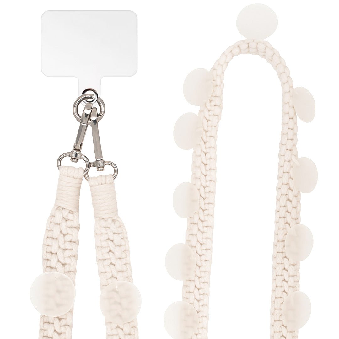 Cuerda Universal crochet de color beige de 120cm con esferas de nácar mate.Incluye adaptador universal.

