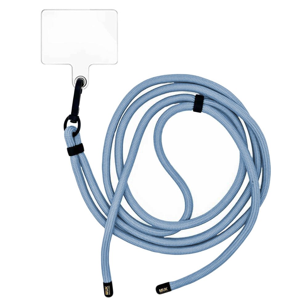 75cm long universal blue&nbsp;cord adaptable to any model and cell phone case. Universal transparent plastic adapter included. 
