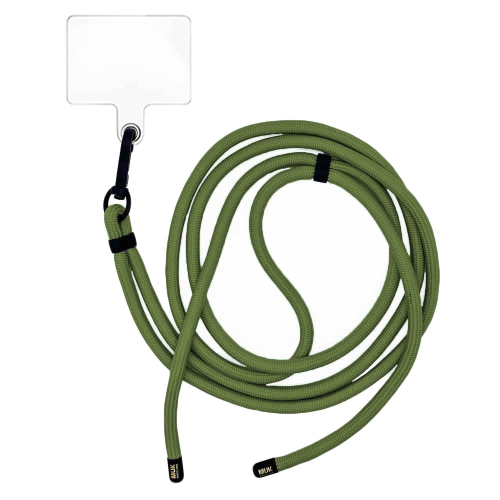 Cuerda Universal green de 75cm de largo adaptable a cualquier modelo y funda de móvil. Viene incluido adaptador universal de plástico transparente. 
