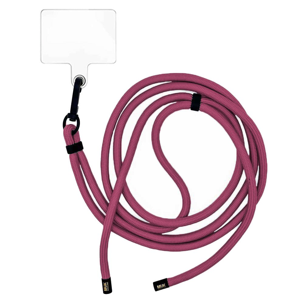 Cuerda Universal purple de 75cm de largo adaptable a cualquier modelo y funda de móvil. Viene incluido adaptador universal de plástico transparente. 
