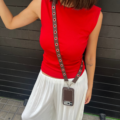 Cuerda piel tachas - Brown