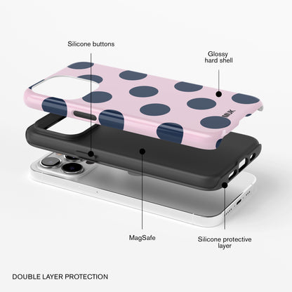 Tough Magsafe Phone Case - Big Dots Pink Navy