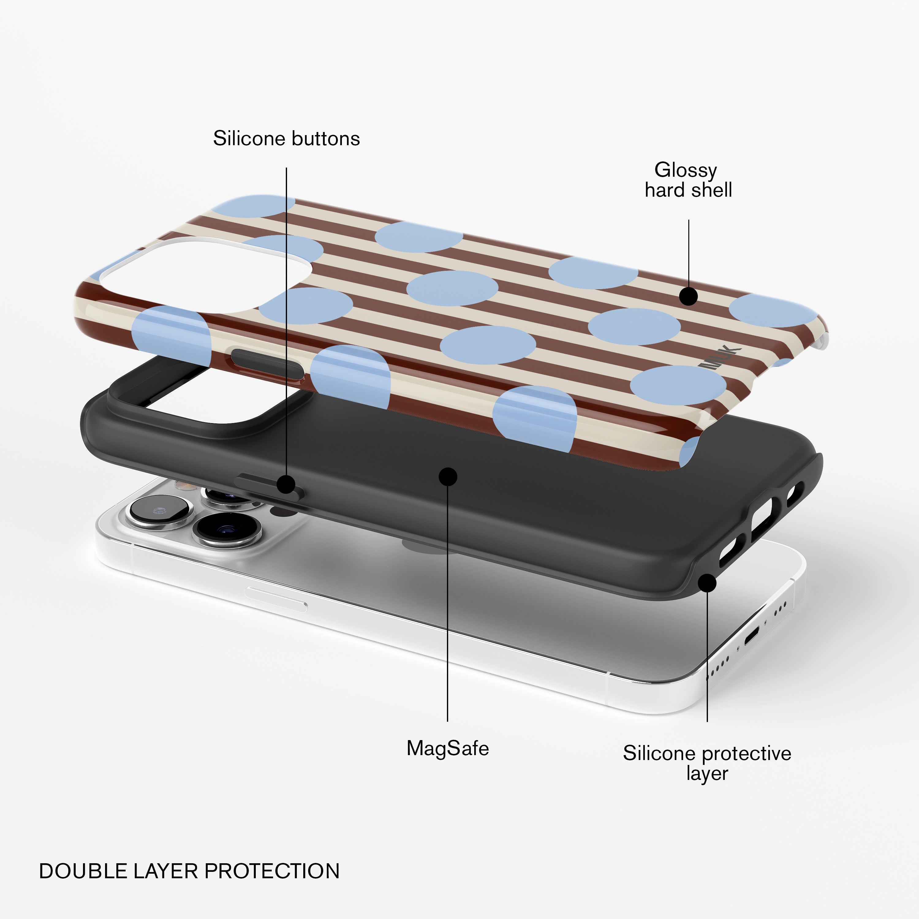 Tough Magsafe Phone Case - Stripes Big Dots Blue