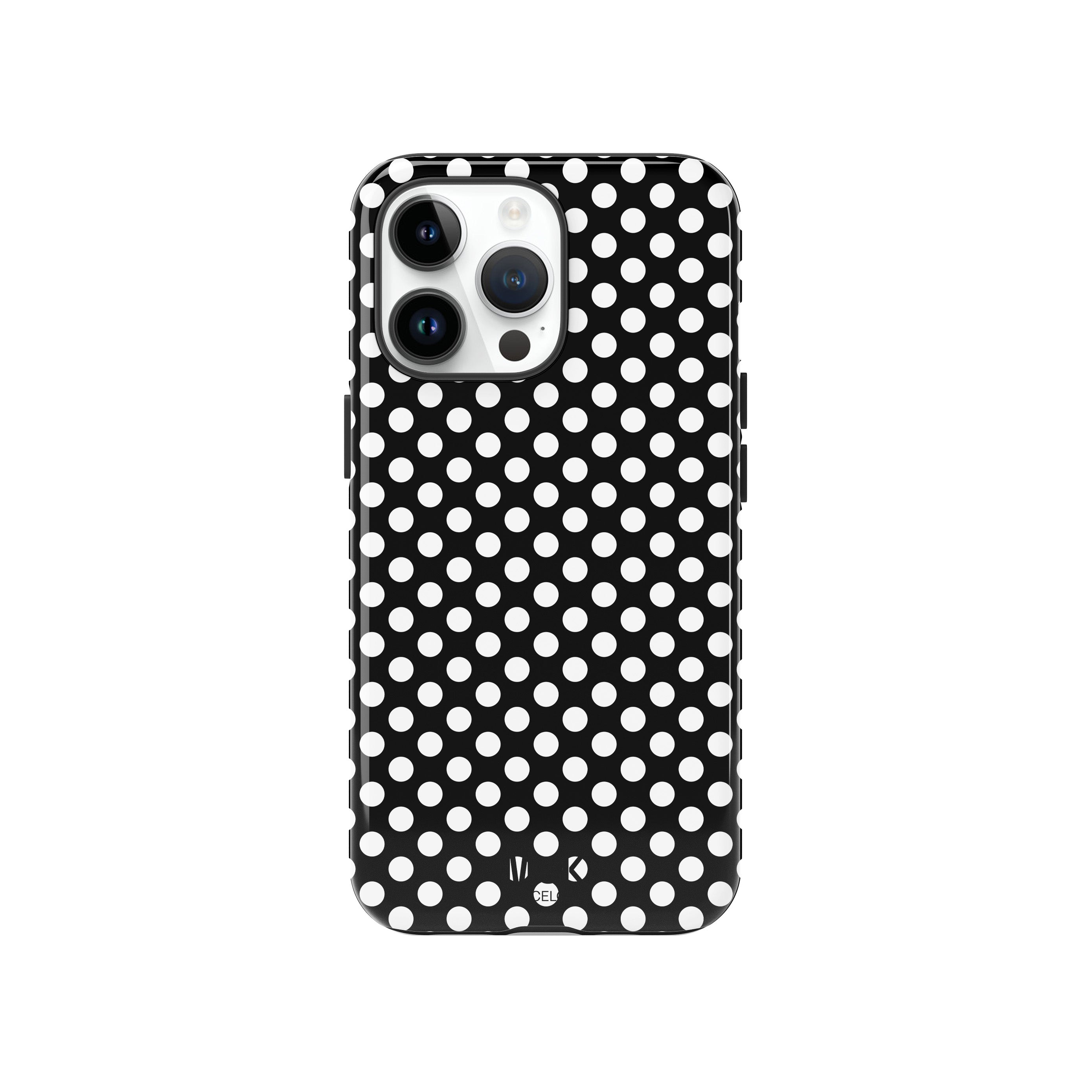 Black Double Layer Mobile Phone Case with MagSafe and White Polka Dot Print
Protection, functionality and style; this phone case offers all-around defense without sacrificing design. 
The case features a double layer of protection:
Inner layer of flexible silicone that absorbs impacts and adapts perfectly to the contour of the mobile, integrating a MagSafe compatible magnet (from iPhone 12) that allows fast and secure wireless charging, without the need to remove the case.
Rigid polycarbonate&nbsp;outer layer, designed to provide additional resistance against drops, scratches and daily wear and tear.
Thanks to its ergonomic design, the case fits comfortably in your hand and allows easy access to all buttons and ports. It is the ideal combination of security, functionality and original design.

