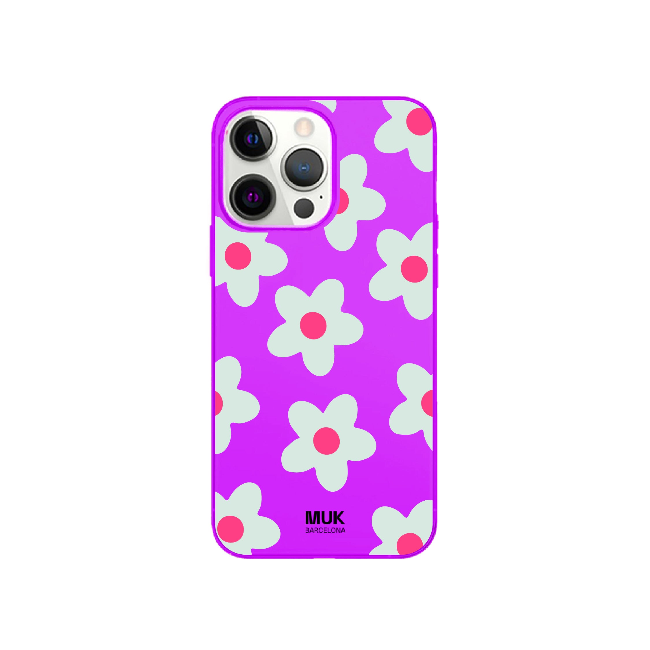 Funda de móvil color purple fluor con diseño de flores
