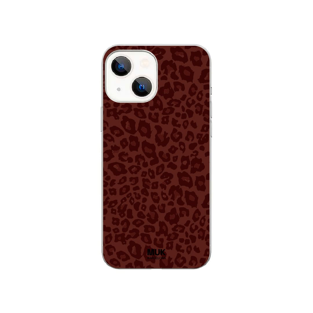 Funda de móvil transparente con estampado leopardo marrón
