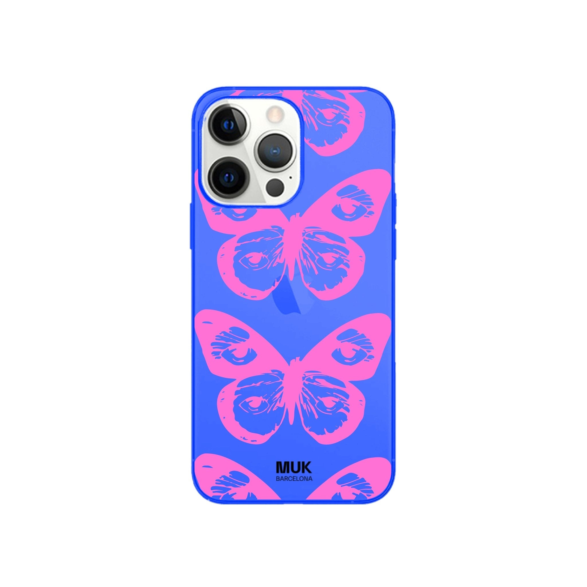 Blue fluor cell phone case with butterfly design
