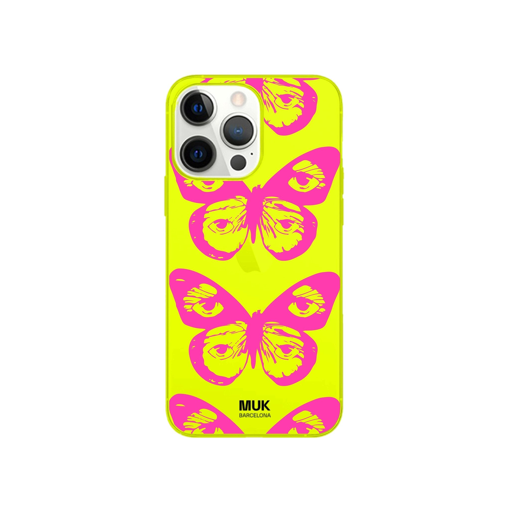 Yellow fluor cell phone case with butterfly design
