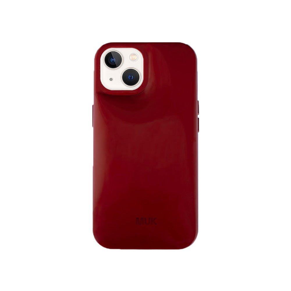 Funda de móvil Puffy de Charol brillante color Burdeos con logo gravado.
