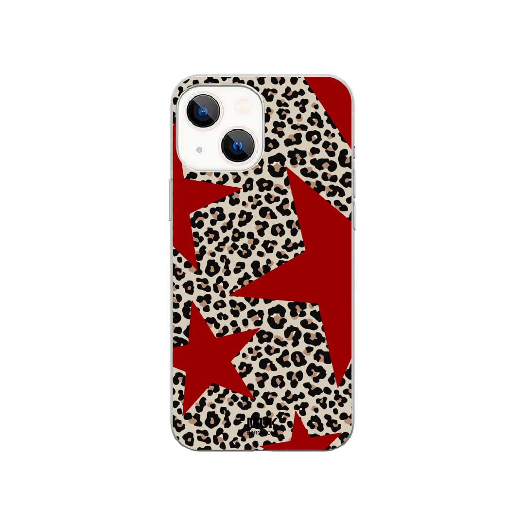 Funda de móvil transparente con estampado Cheetah Red Stars
