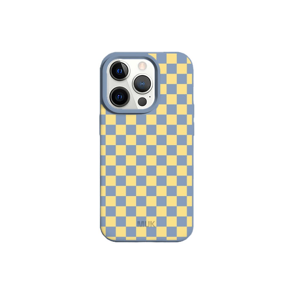 Funda de móvil TPU azul con diseño de ajedrez
