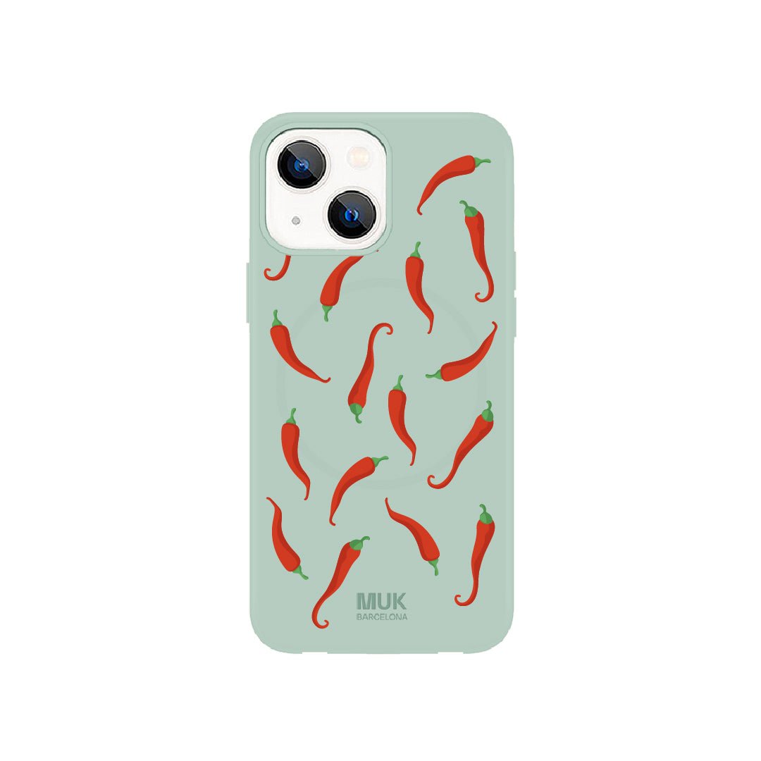   Phone Case compatible with MagSafe with a Chili's print on a lilac base.  Phone Cases with wireless charging (from iPhone12).
