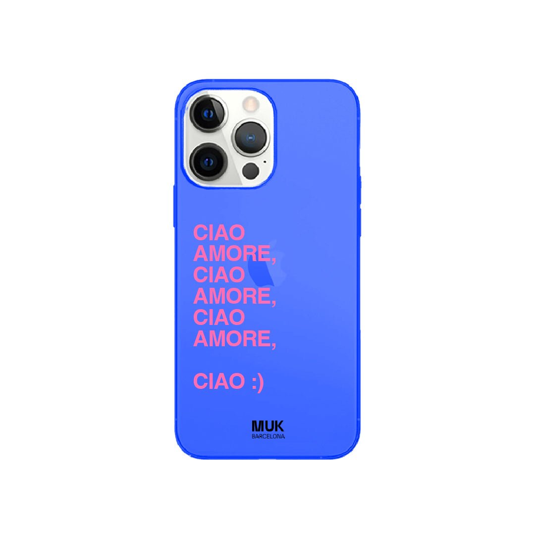 Funda de móvil color blue fluor con diseño Ciao Amore
