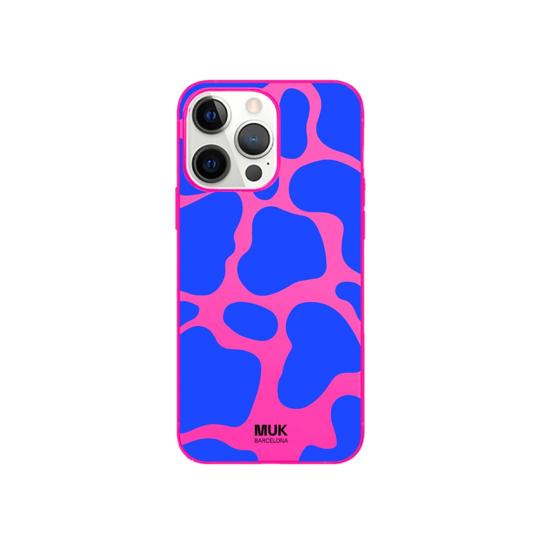 Funda de móvil color pink fluor con diseño de vaca
