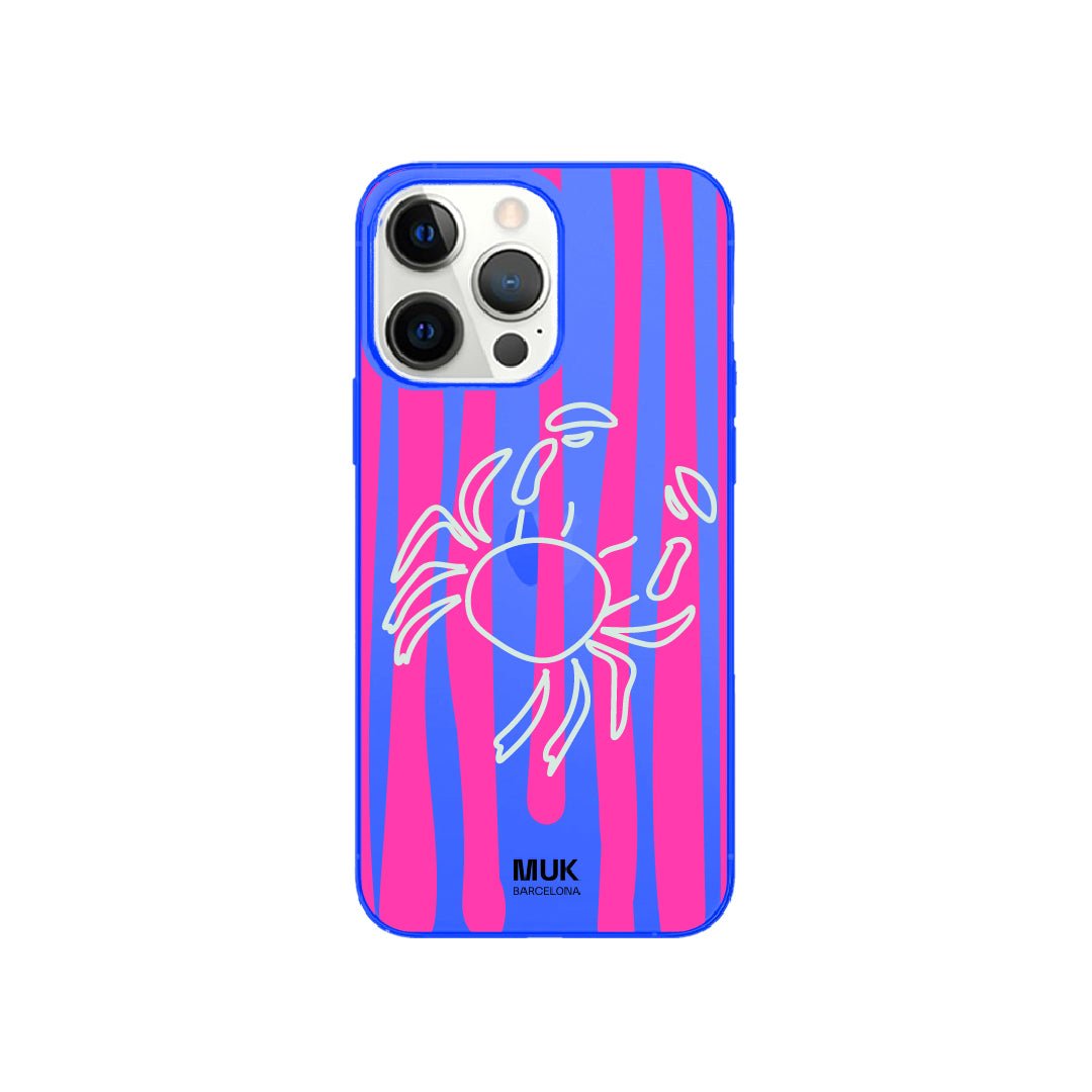 Blue fluor phone case with crab design
