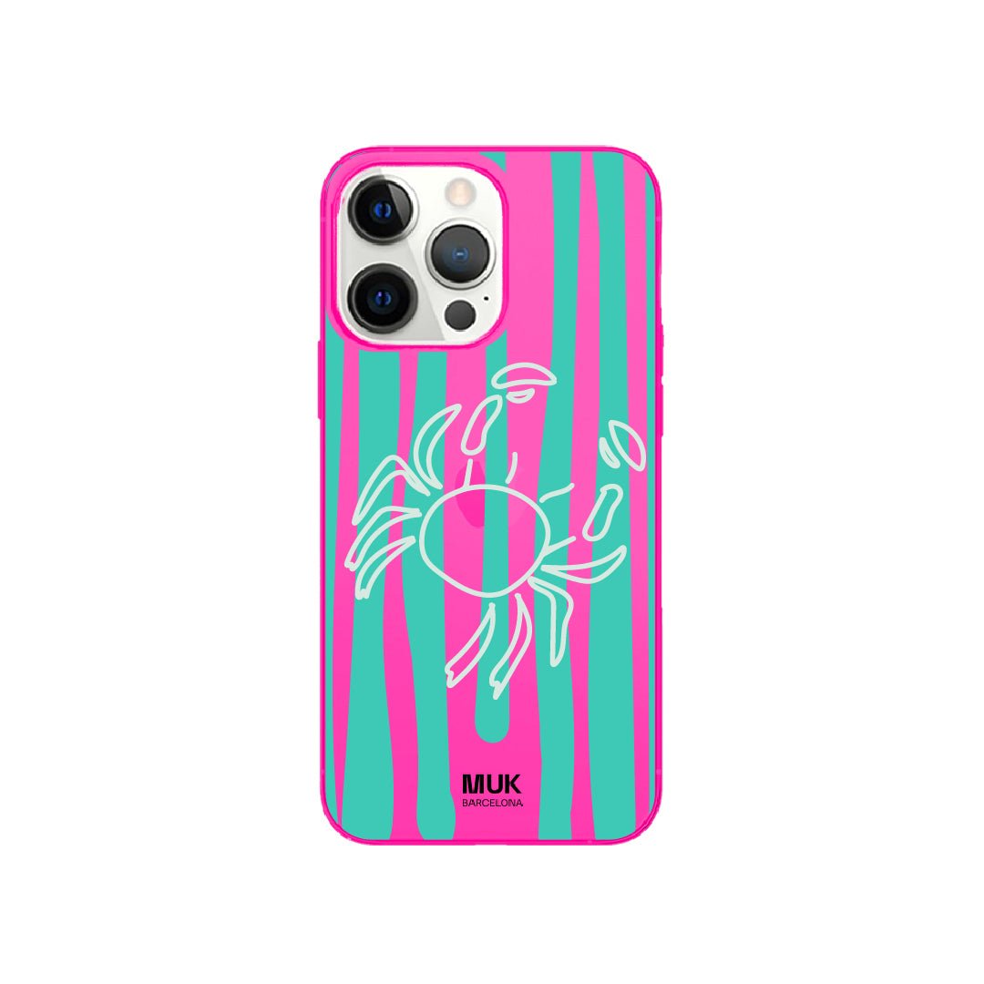 Fluor pink phone case with crab design
