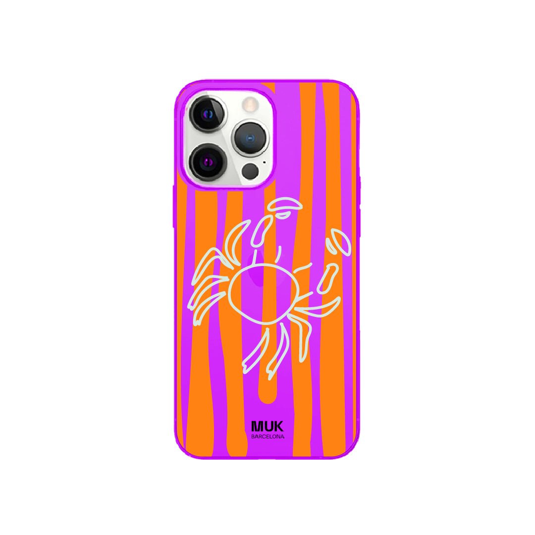 Fluor purple phone case with crab design
