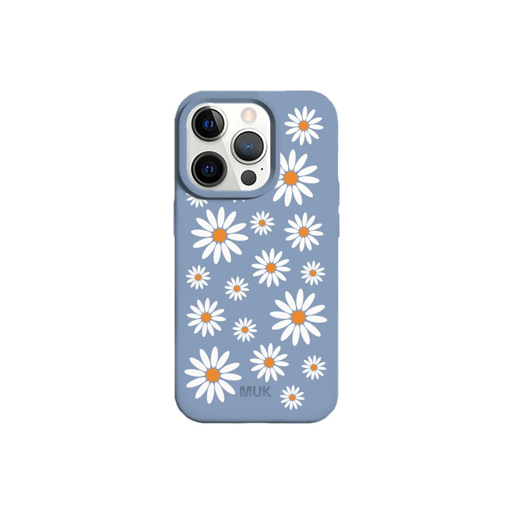 Blue TPU phone case with daisy design
