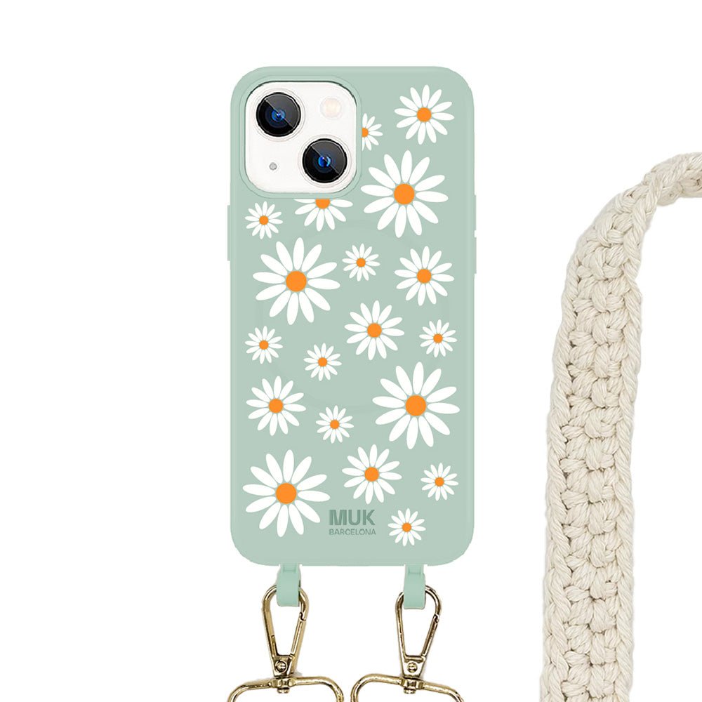   Phone Case compatible with MagSafe with a daisy print on a lilac base.  Phone Cases with wireless charging (from iPhone12).
