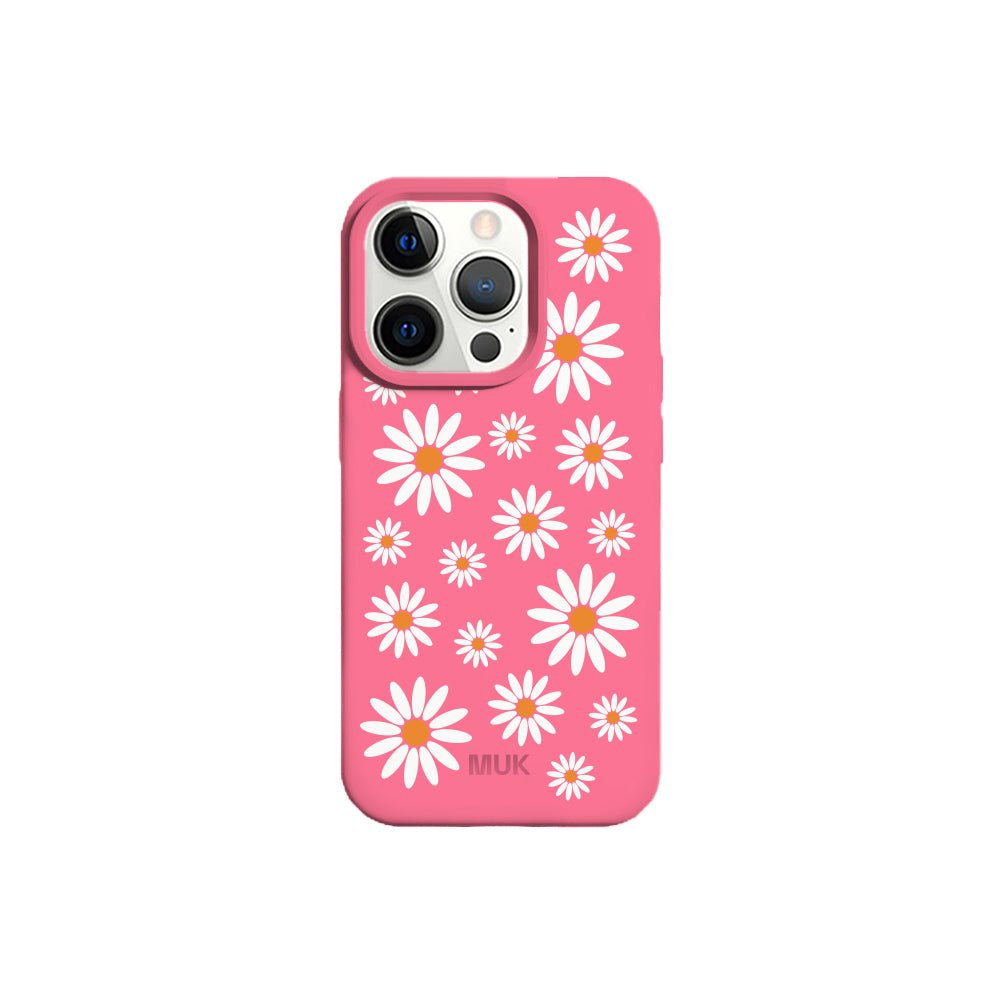 Pink TPU phone case with daisy design
