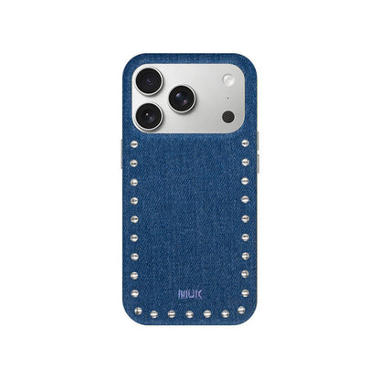 Funda Denim Studs efecto vaquero con tachas plateadas para iPhone