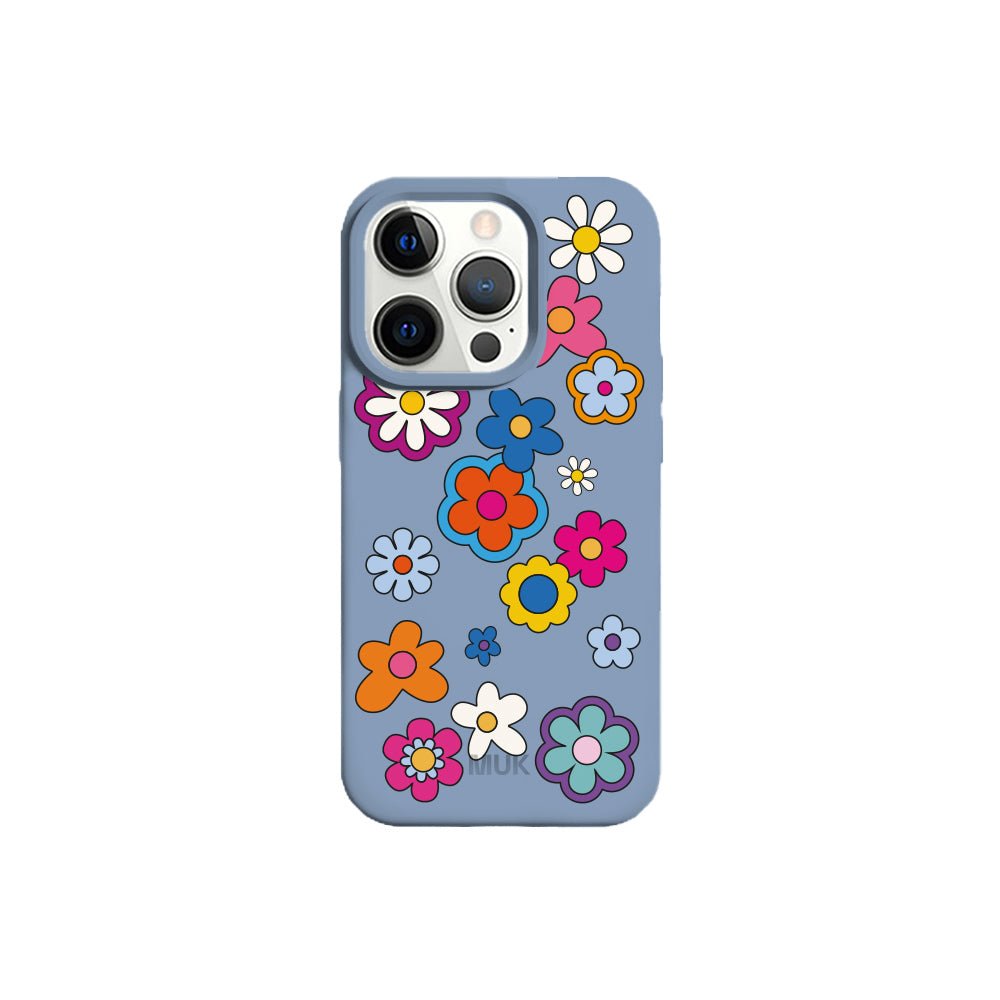 Blue TPU mobile phone case with digital flowers design
