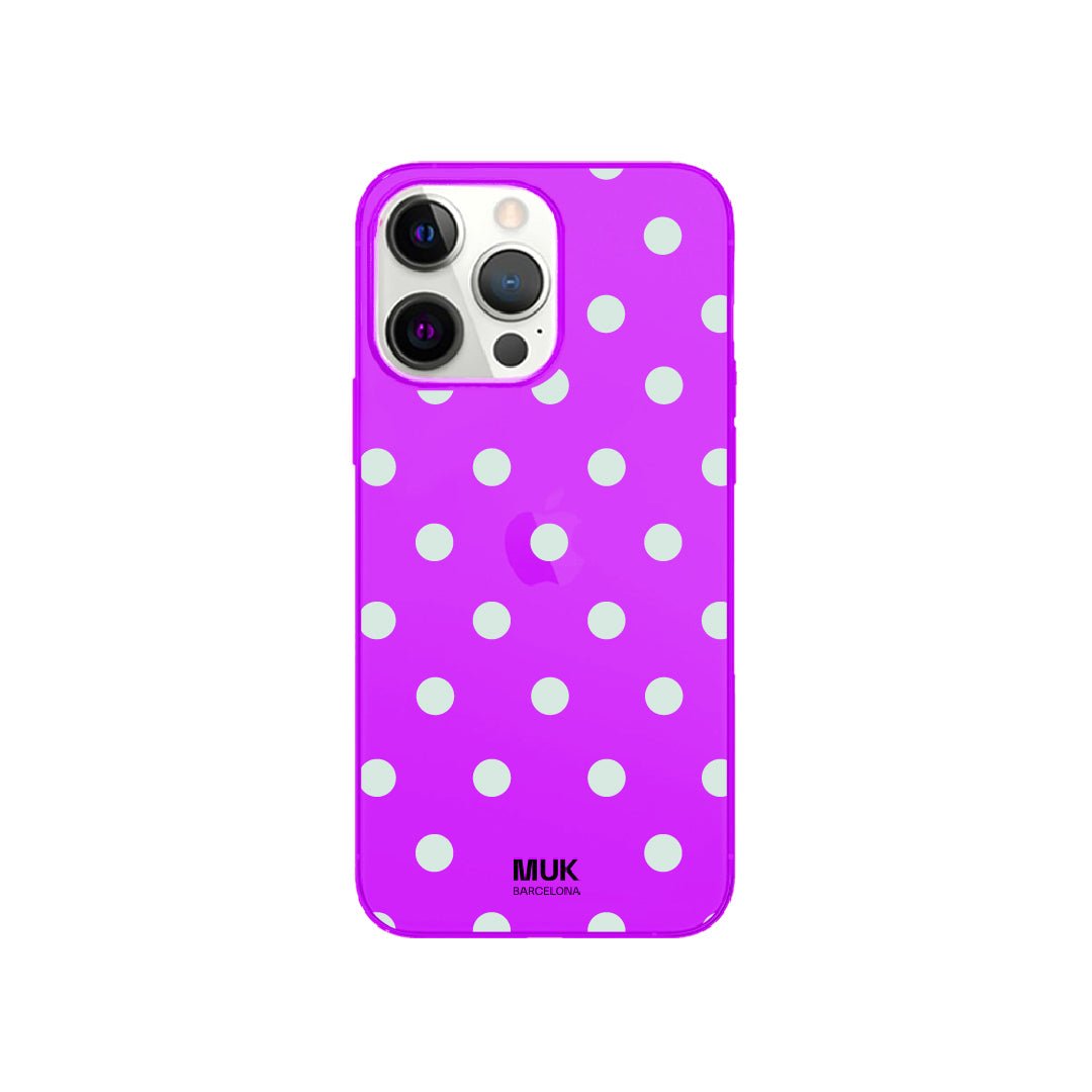 Funda de móvil color lila flúor con puntos iced blue 
